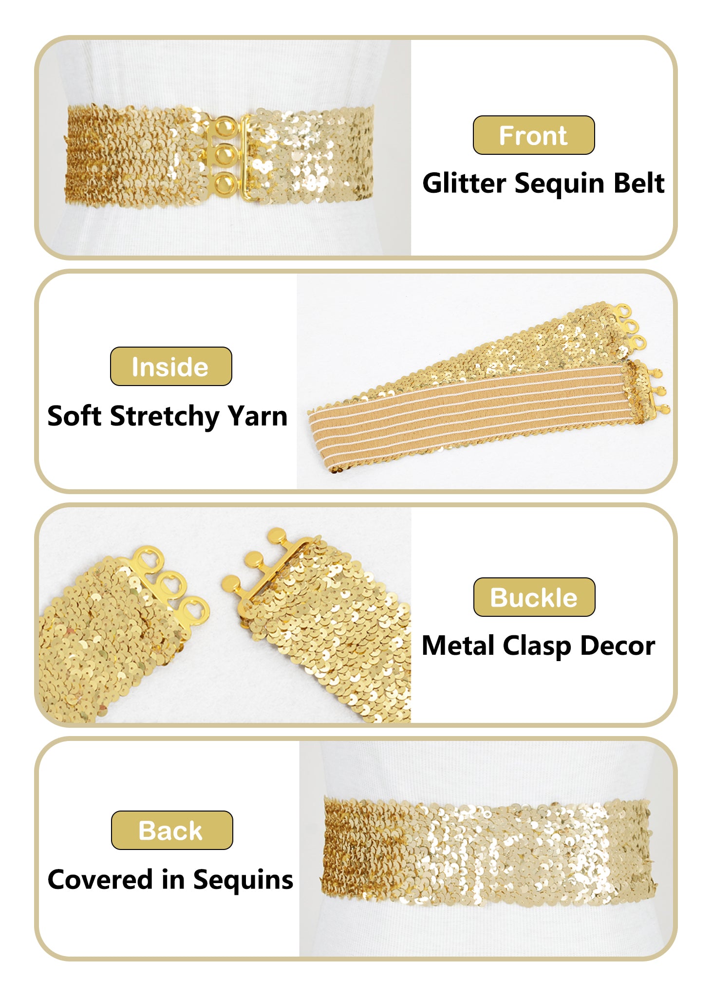 Cinturones de lentejuelas brillantes para mujer de Anna-Kaci, cinturón elástico brillante con cintura elástica para disfraz de fiesta de discoteca