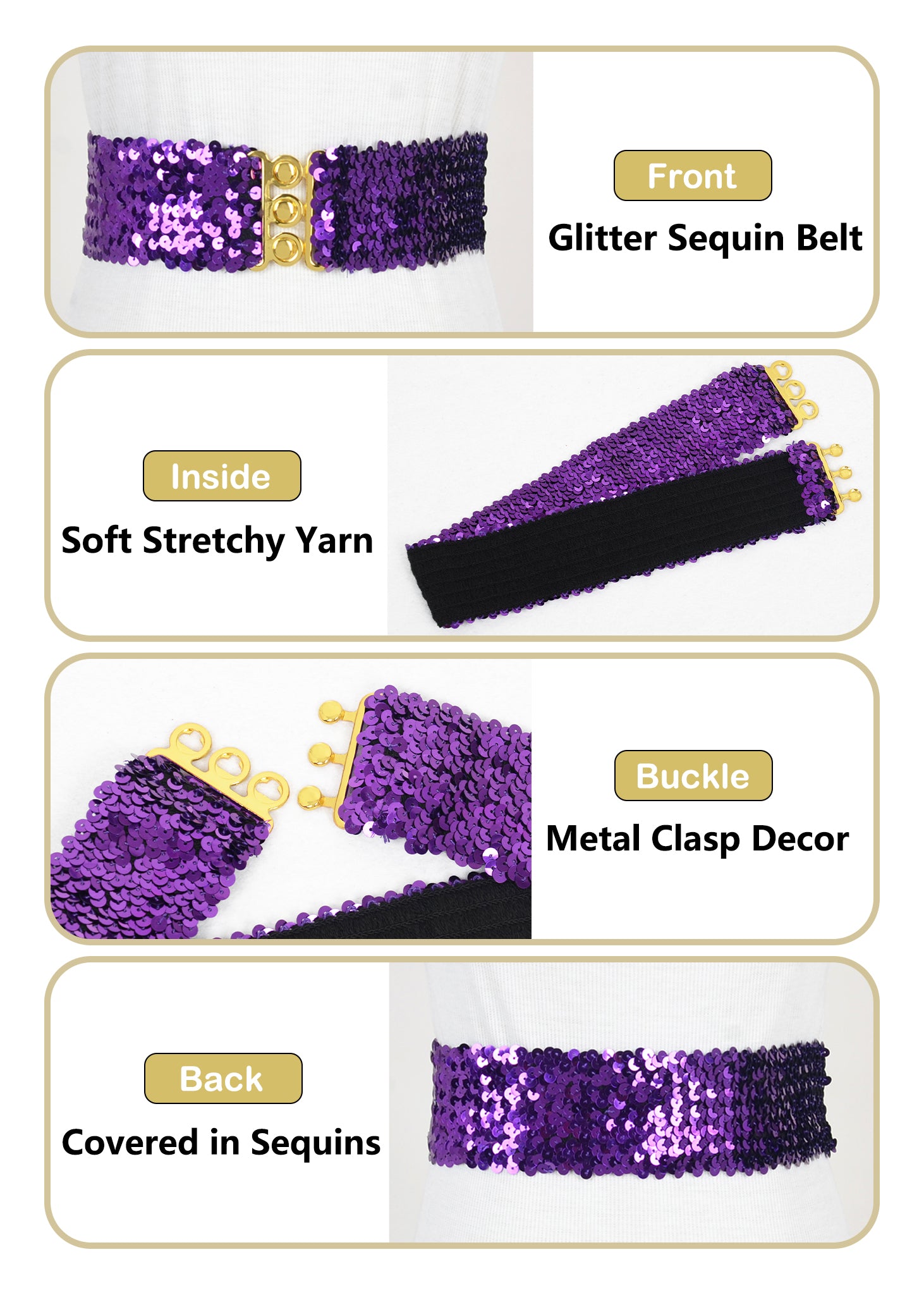 Cinturones de lentejuelas brillantes para mujer de Anna-Kaci, cinturón elástico brillante con cintura elástica para disfraz de fiesta de discoteca