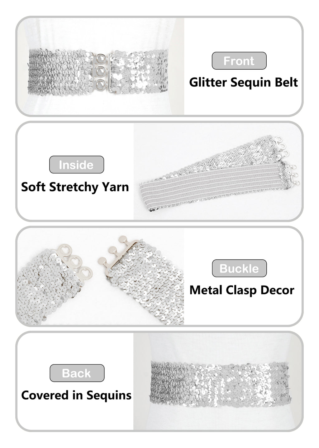 Cinturones de lentejuelas brillantes para mujer de Anna-Kaci, cinturón elástico brillante con cintura elástica para disfraz de fiesta de discoteca