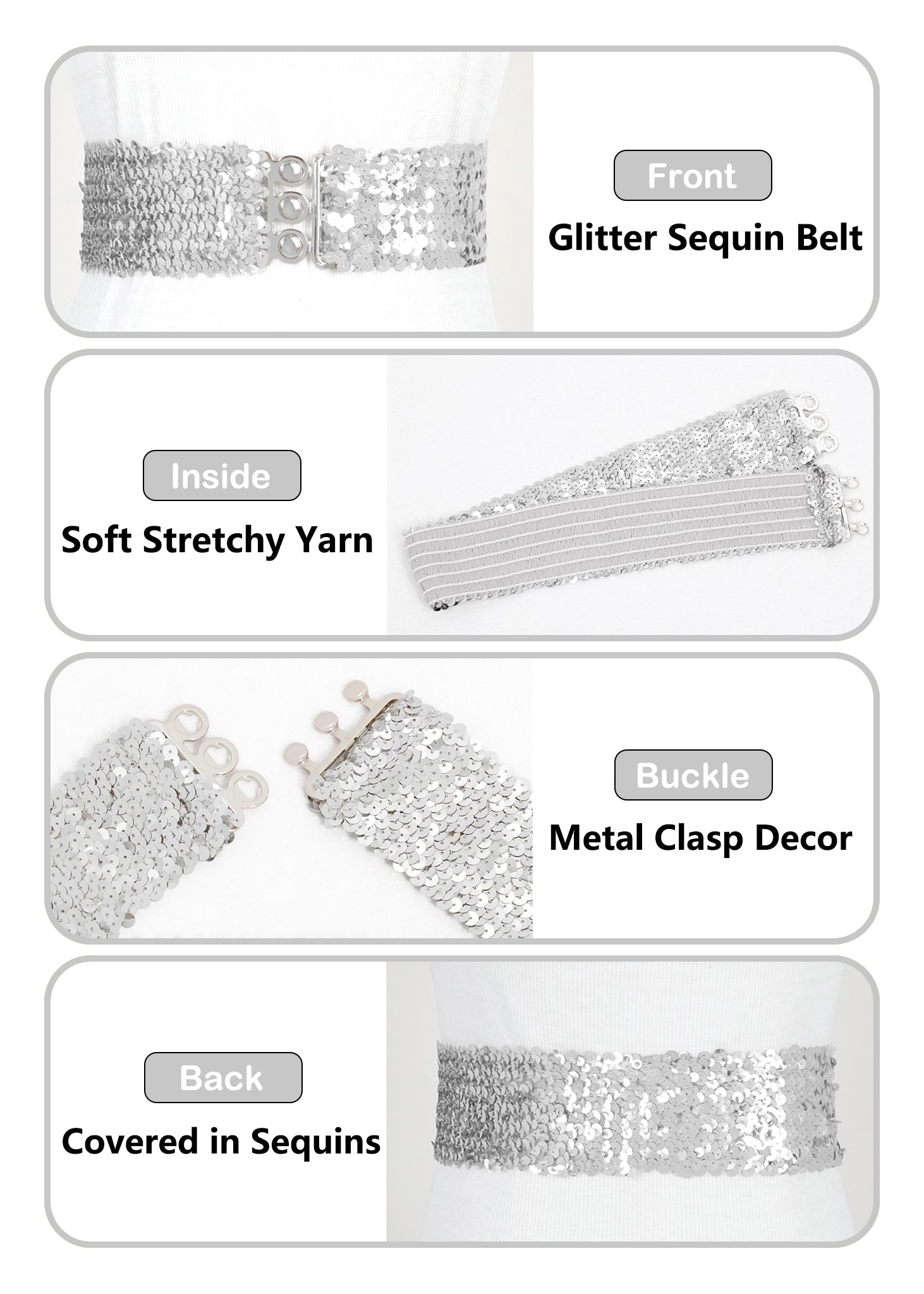 Cinturones de lentejuelas brillantes para mujer de Anna-Kaci, cinturón elástico brillante con cintura elástica para disfraz de fiesta de discoteca