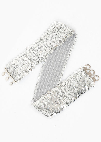 Anna-Kaci Women Glitter Sequin Belts Stretchy Sparkly Cinch Belt Disco Party Costume Elastic Waist Accessory