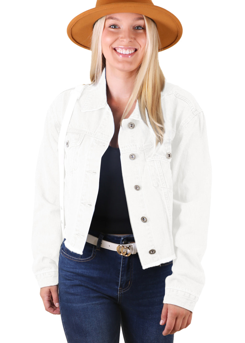 Chaqueta vaquera corta con dobladillo sin rematar y bolsillos