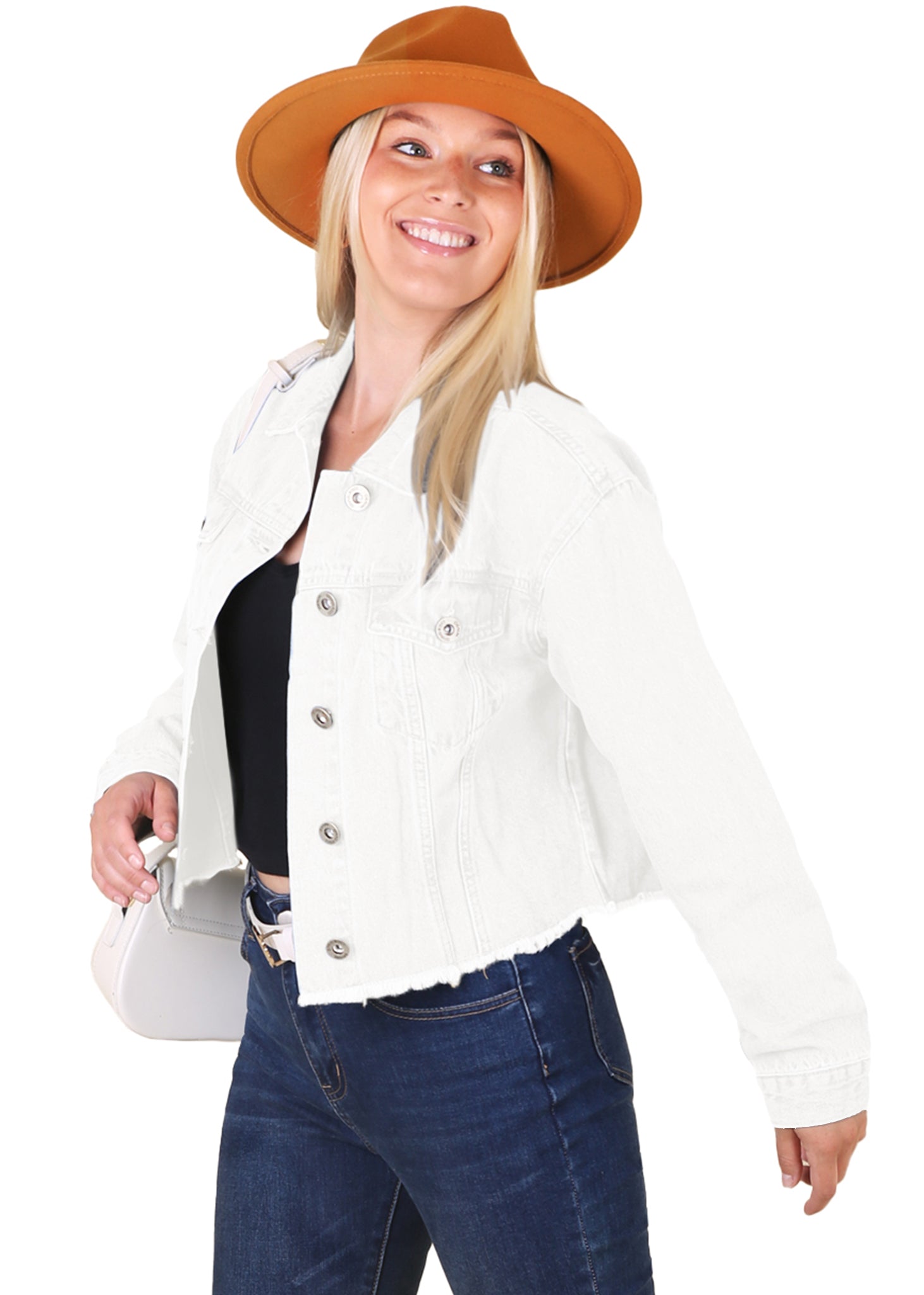 Chaqueta vaquera corta con dobladillo sin rematar y bolsillos
