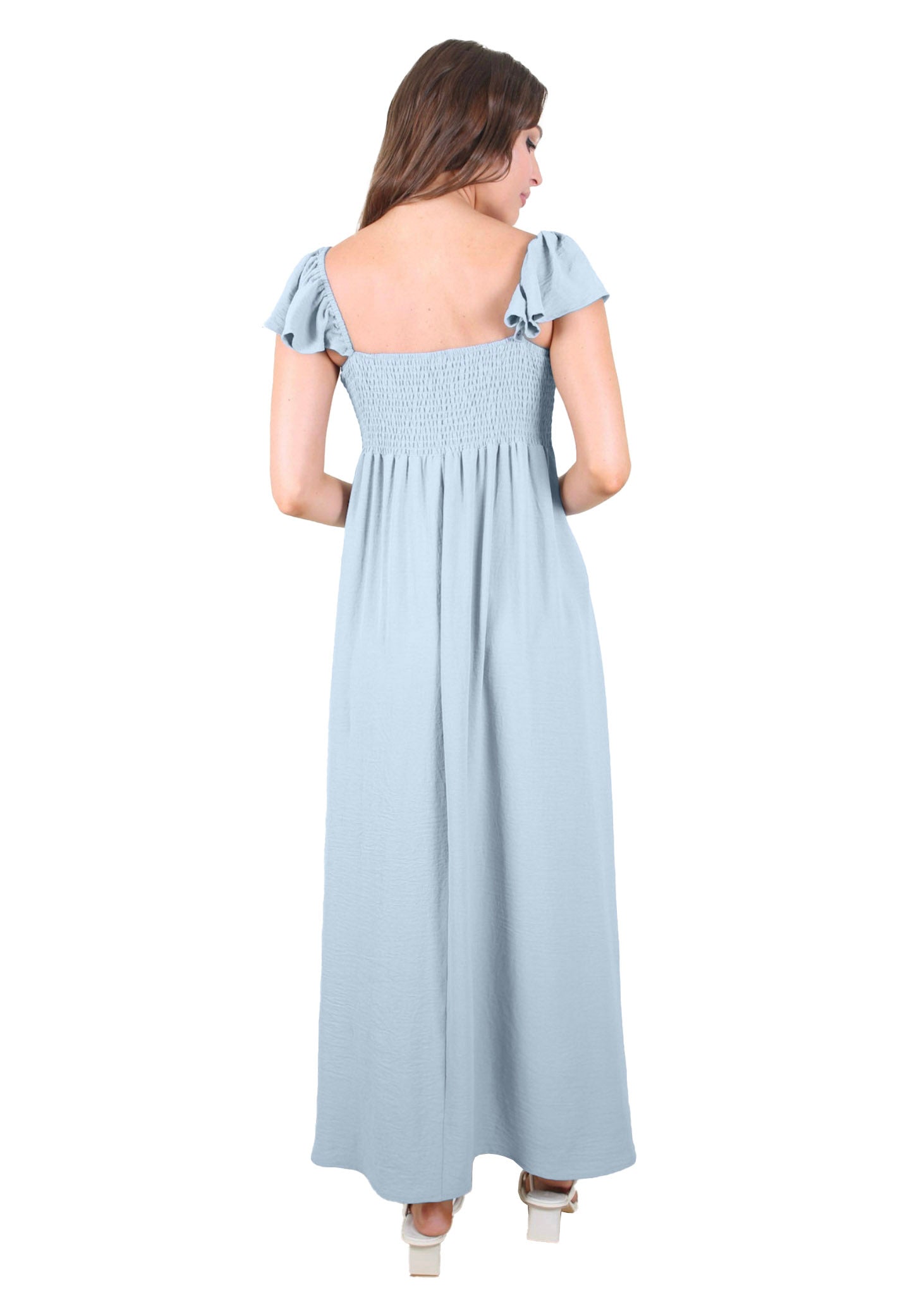Vestido largo con escote fruncido, mangas cortas y aberturas delanteras para mujer de Anna-Kaci