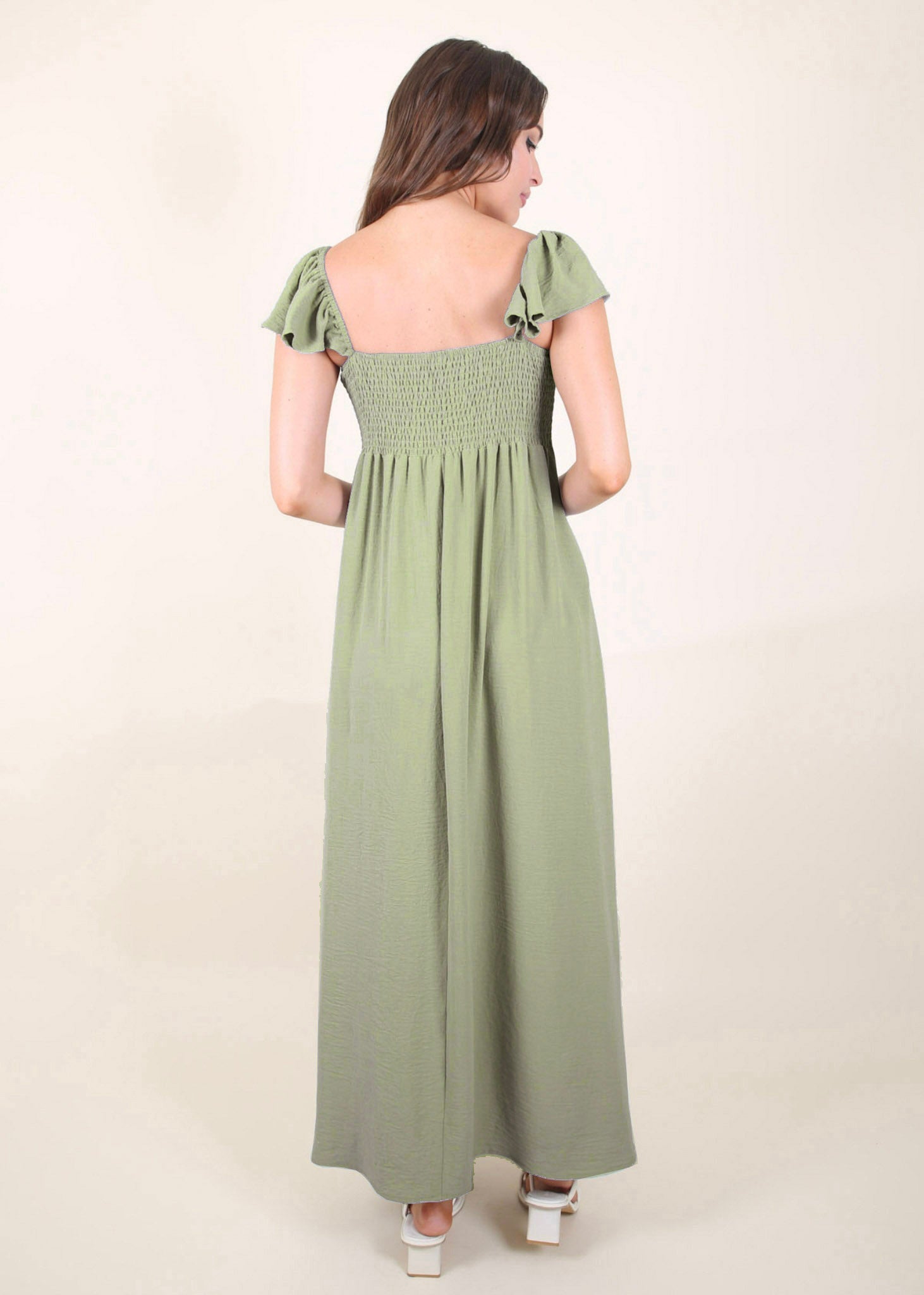Vestido largo con escote fruncido, mangas cortas y aberturas delanteras para mujer de Anna-Kaci