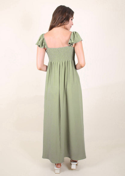 Vestido largo con escote fruncido, mangas cortas y aberturas delanteras para mujer de Anna-Kaci