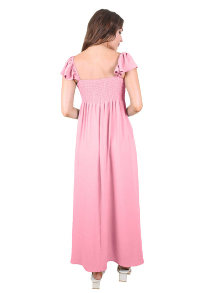 Vestido largo con escote fruncido, mangas cortas y aberturas delanteras para mujer de Anna-Kaci