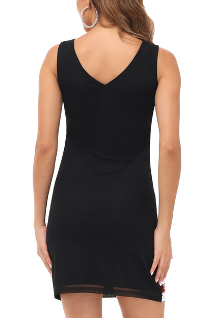Vestido corto con cuello en V y lentejuelas con la bandera estadounidense para mujer de Anna-Kaci, sin mangas, con rayas patrióticas de EE. UU. y purpurina