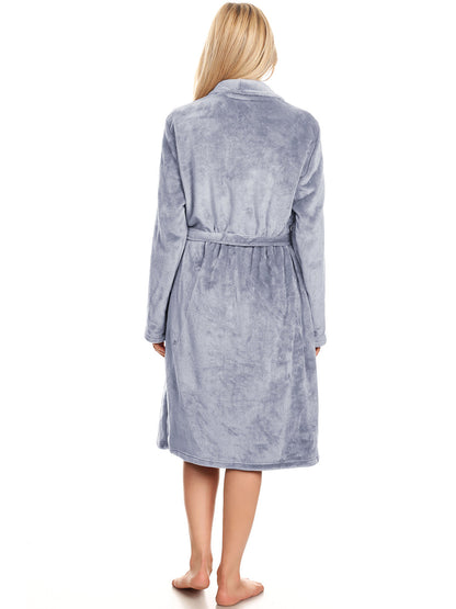 Albornoz unisex de polar largo con cuello chal suave de Anna-Kaci, gris, talla pequeña/mediana