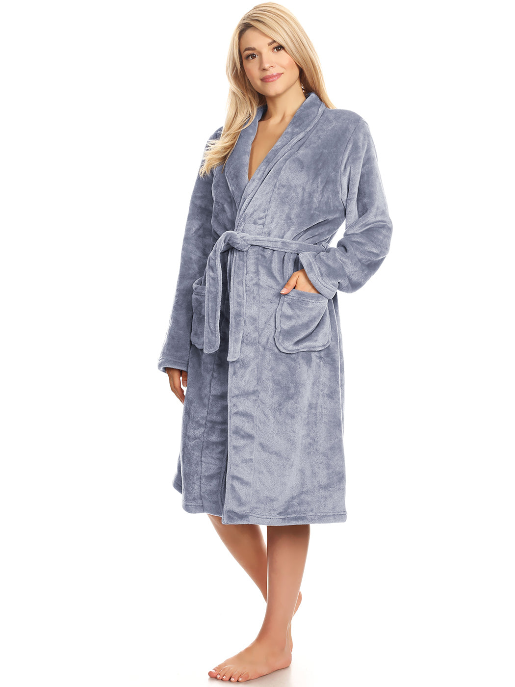 Albornoz unisex de polar largo con cuello chal suave de Anna-Kaci, gris, talla pequeña/mediana