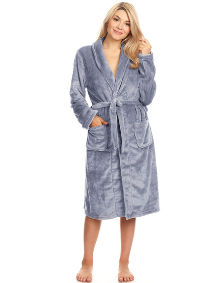 Albornoz unisex de polar largo con cuello chal suave de Anna-Kaci, gris, talla pequeña/mediana