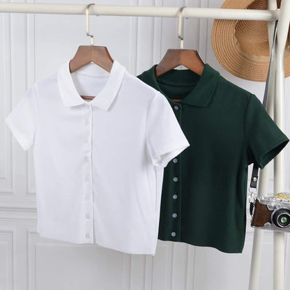 Anna-Kaci Button Up Collar Short Sleeve T-Shirt | Anna-Kaci