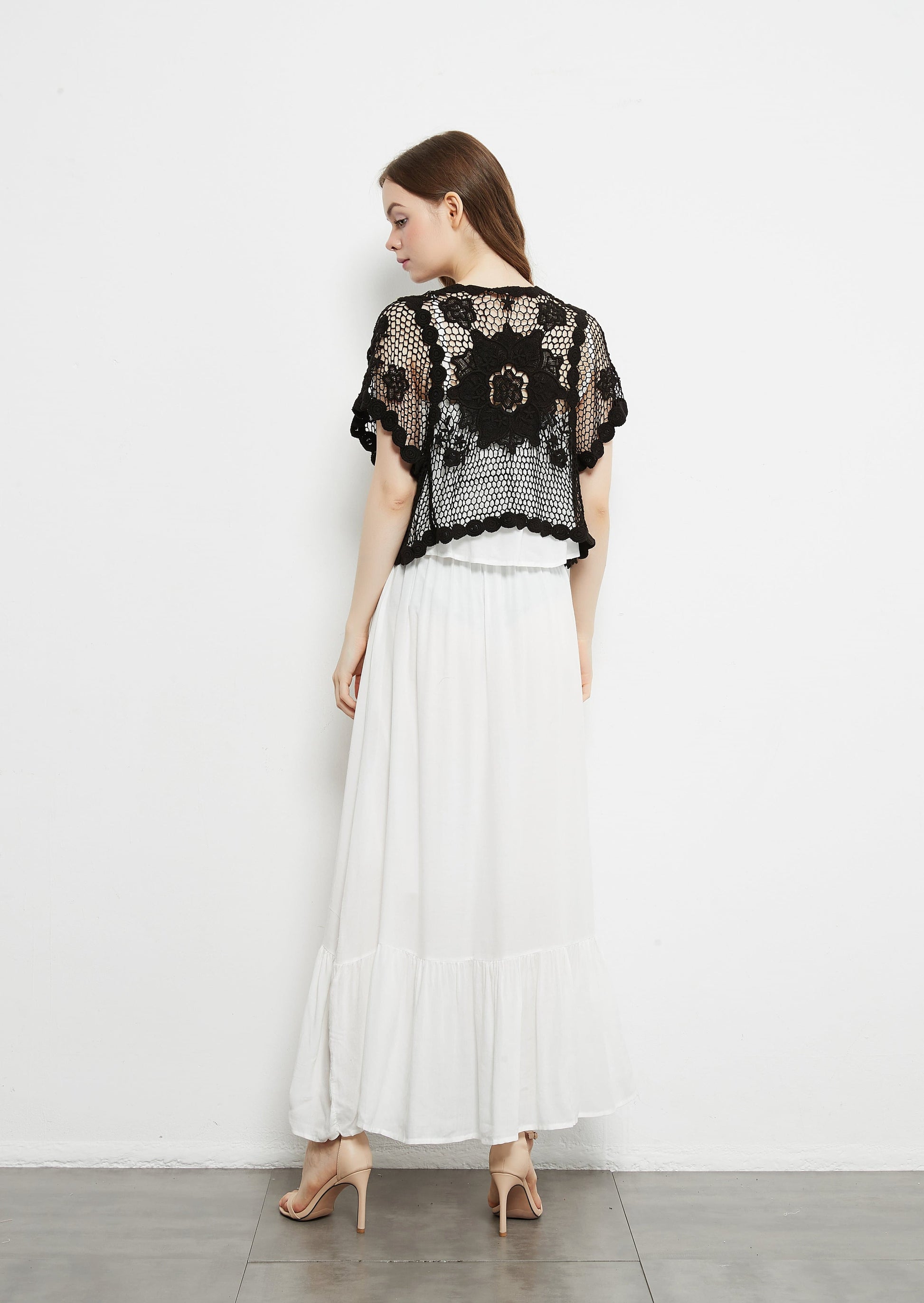 Anna-Kaci Crochet Floral Lace Short Sleeve Cropped Shrug for Women | Anna-Kaci