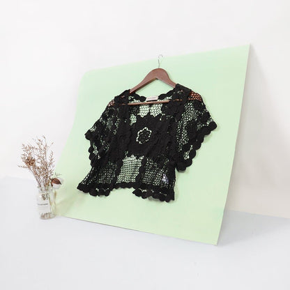 Anna-Kaci Crochet Floral Lace Short Sleeve Cropped Shrug for Women | Anna-Kaci S / Black