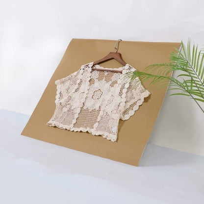 Anna-Kaci Crochet Floral Lace Short Sleeve Cropped Shrug for Women | Anna-Kaci S / White