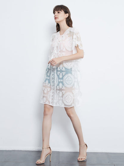 Anna-Kaci Embroidered Mesh Sheer Midi Dress| Womens | Anna-Kaci