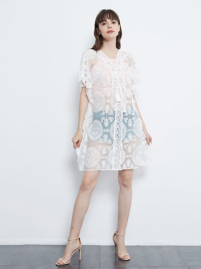 Anna-Kaci Embroidered Mesh Sheer Midi Dress| Womens | Anna-Kaci