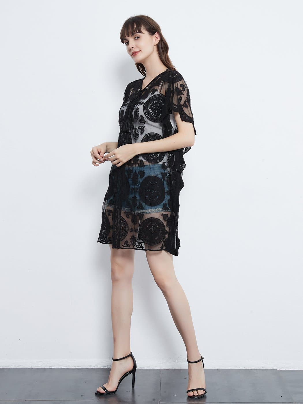 Anna-Kaci Embroidered Mesh Sheer Midi Dress| Womens | Anna-Kaci One Size / Black