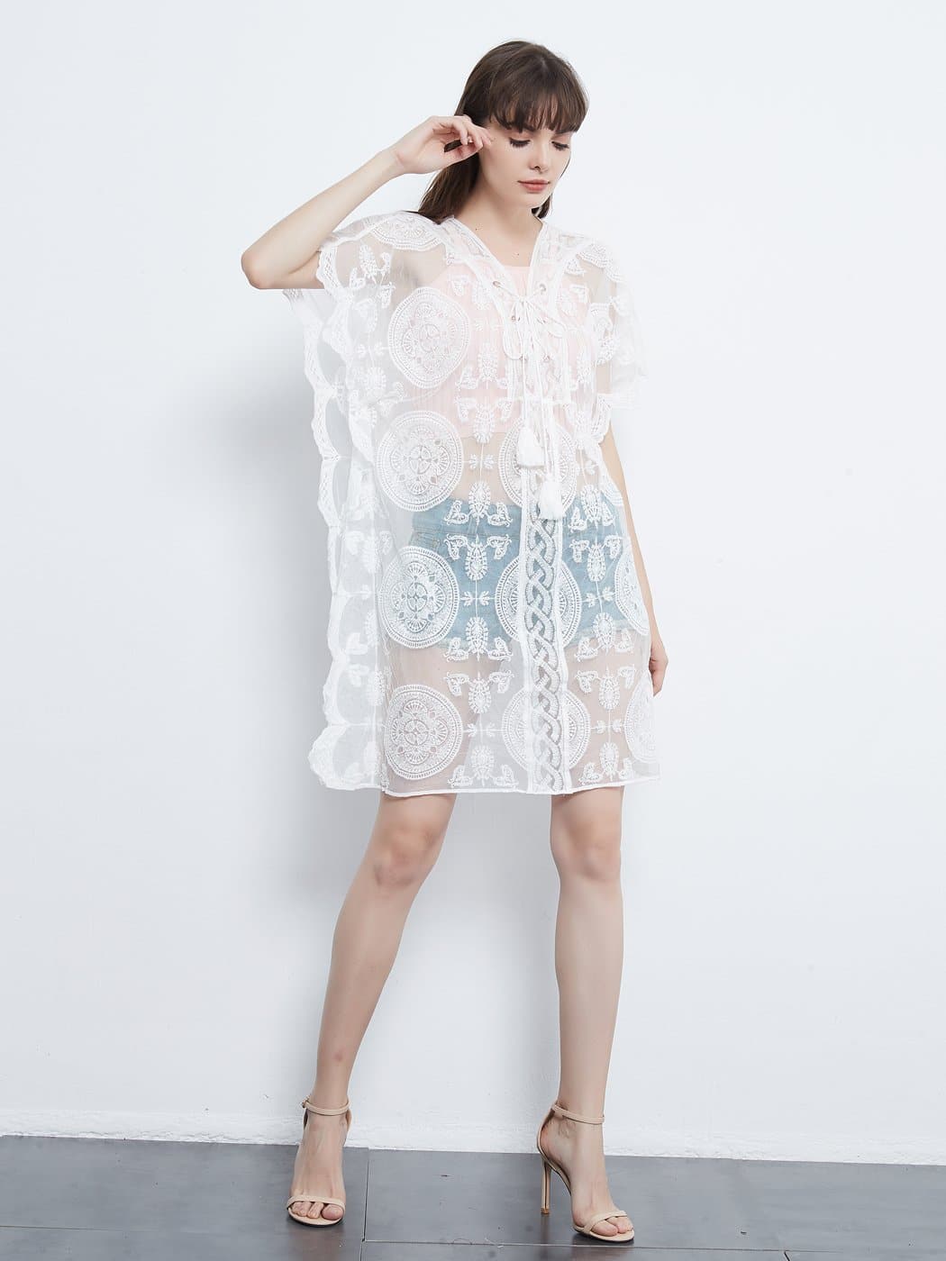 Anna-Kaci Embroidered Mesh Sheer Midi Dress| Womens | Anna-Kaci One Size / White