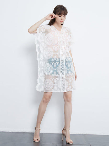 Anna-Kaci Embroidered Mesh Sheer Midi Dress| Womens | Anna-Kaci One Size / White