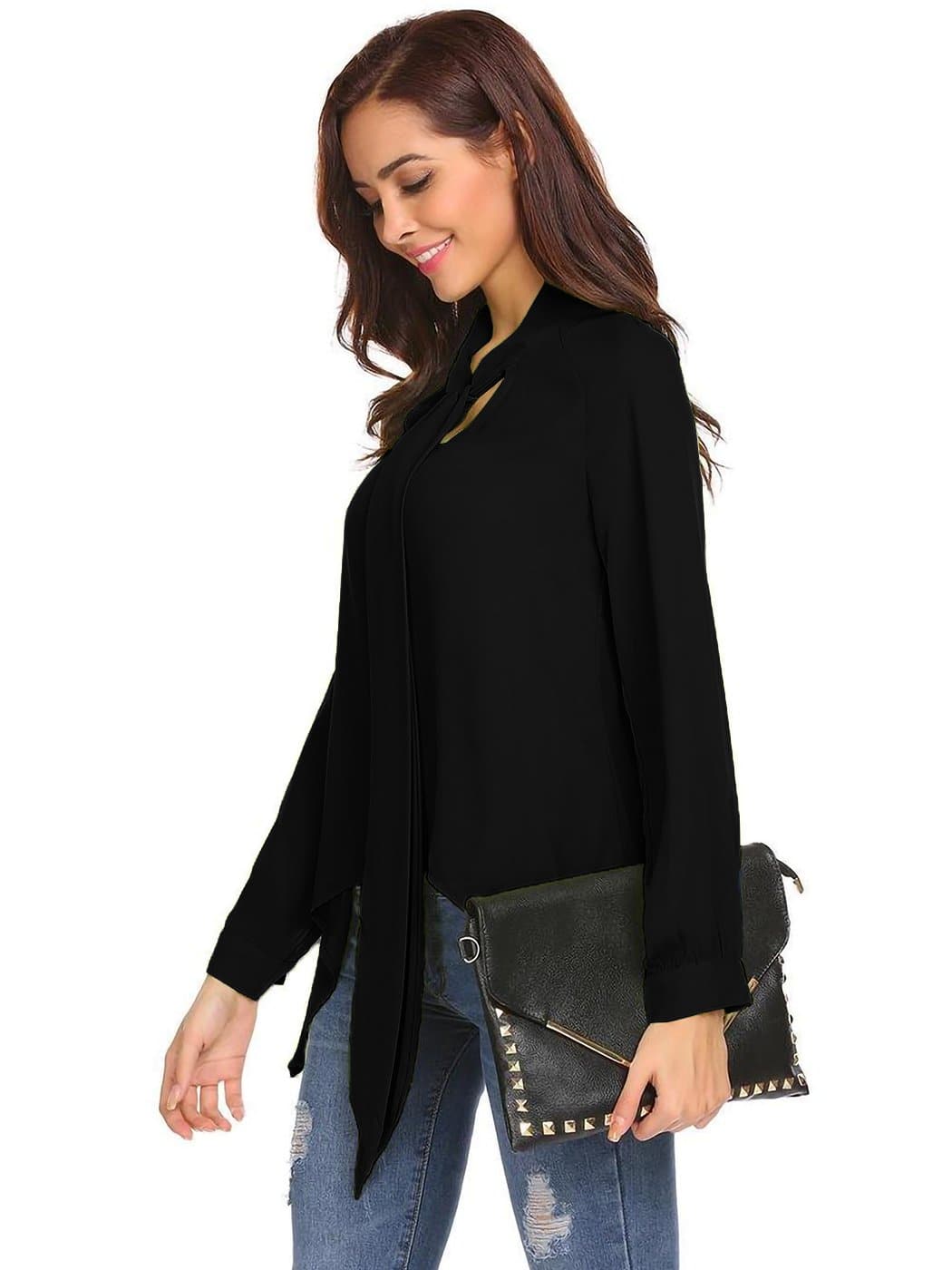 Anna-Kaci Flowy Chiffon Bow Blouse by Anna-Kaci