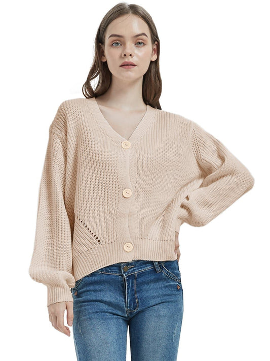 Anna-Kaci Lantern Sleeve Cardigan Button Down Open Front Knit Sweater Coat | Womens | Anna-Kaci L / Tan