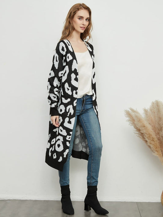 Anna-Kaci Leopard Cheetah Print Cardigan Long Sleeve Open Front With Pockets | Womens | Anna-Kaci L / Black