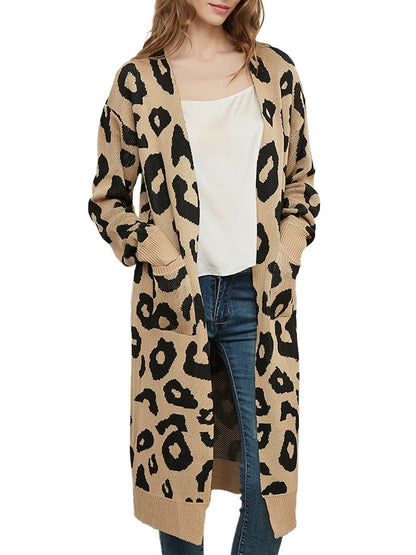 Anna-Kaci Leopard Cheetah Print Cardigan Long Sleeve Open Front With Pockets | Womens | Anna-Kaci L / Khaki