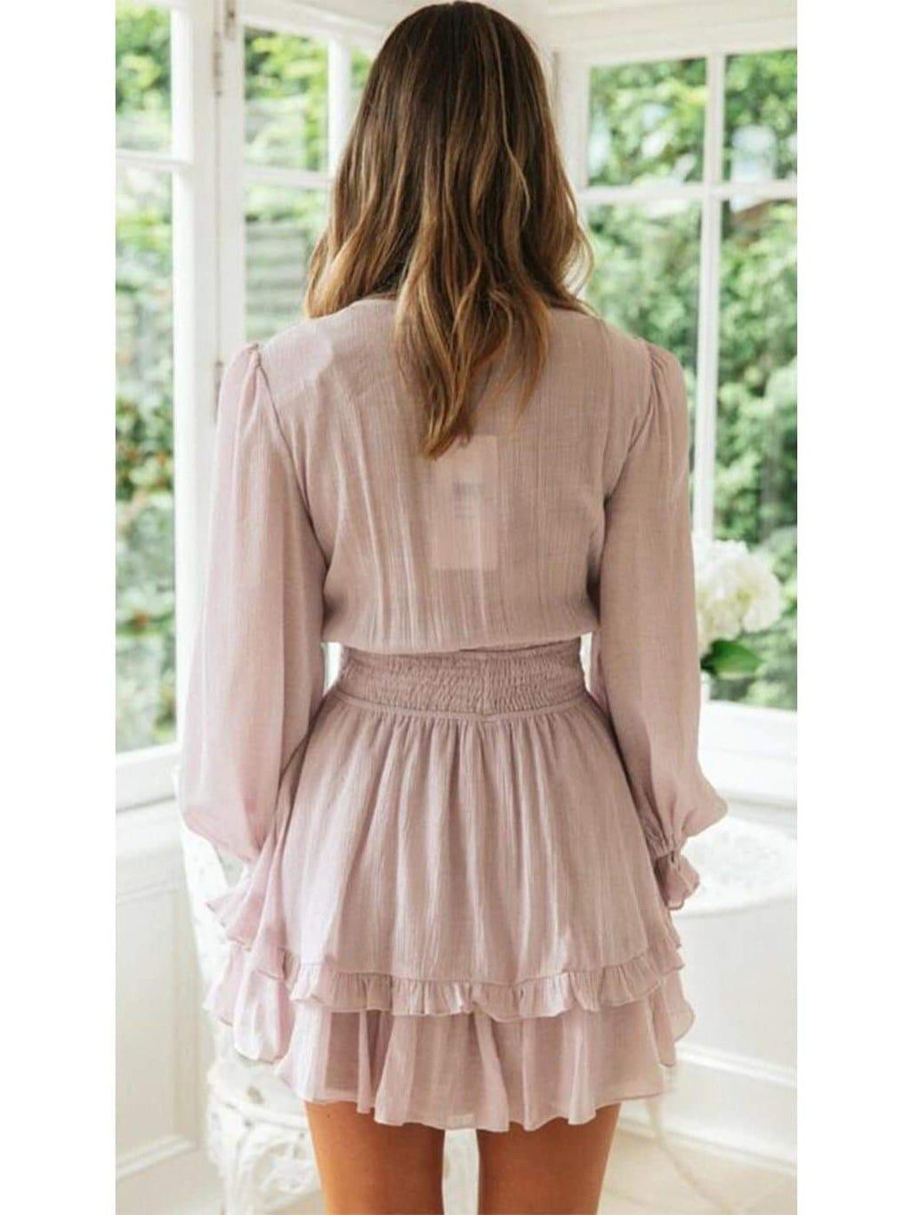 Anna-Kaci Long Bell Sleeve Tie Front Ruffle Dress | Anna-Kaci