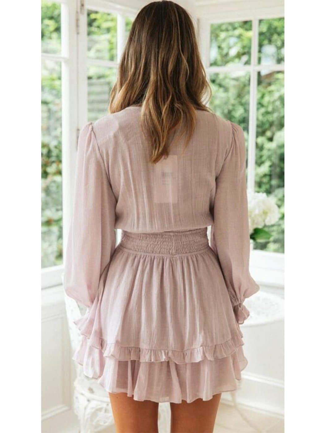 Anna-Kaci Long Bell Sleeve Tie Front Ruffle Dress | Anna-Kaci