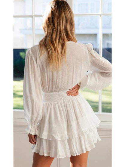 Anna-Kaci Long Bell Sleeve Tie Front Ruffle Dress | Anna-Kaci