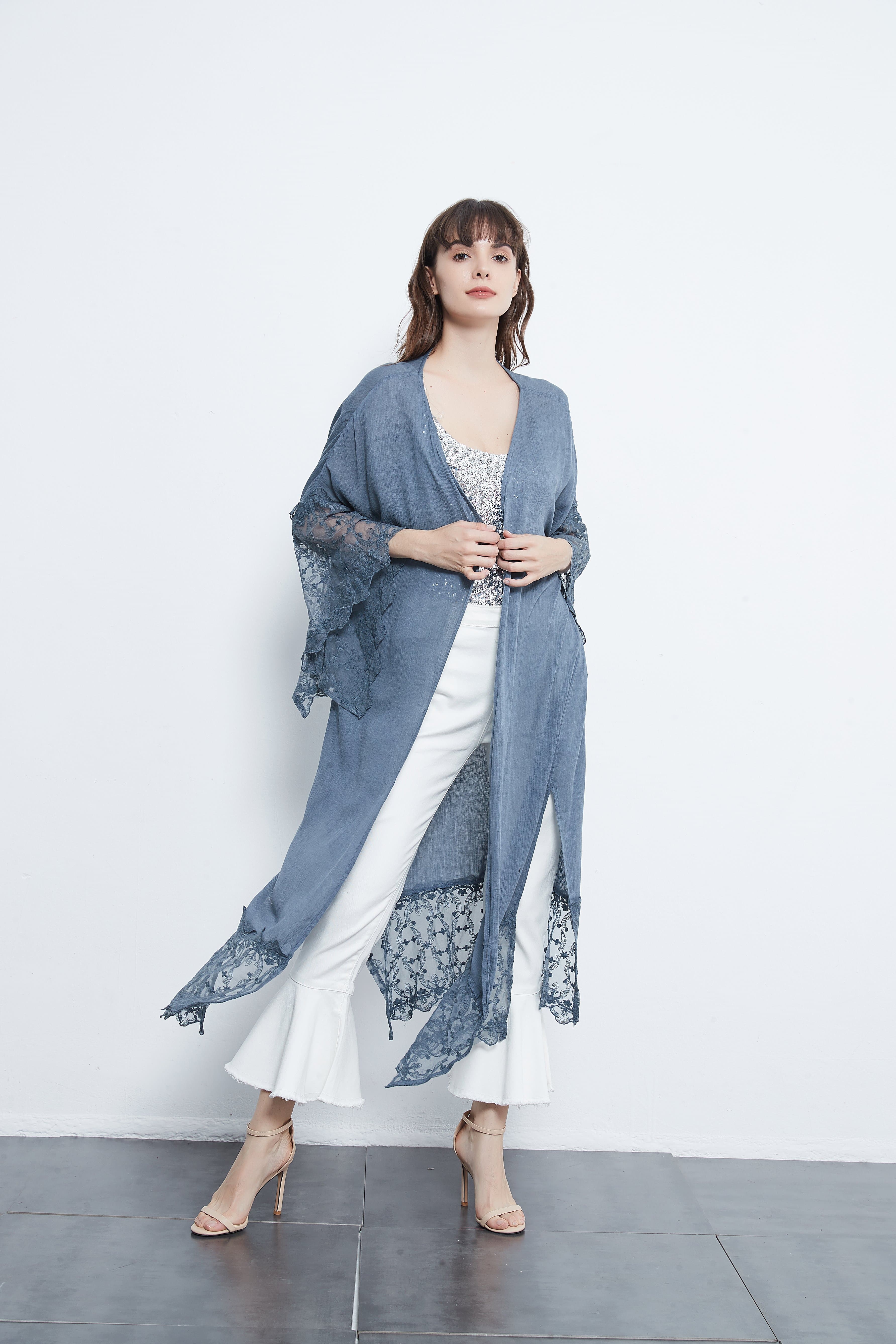Cardigan Long Bric-a-Brac Laine Gris – Taille S – Style Bohème Chic – Fabriqué En Suède