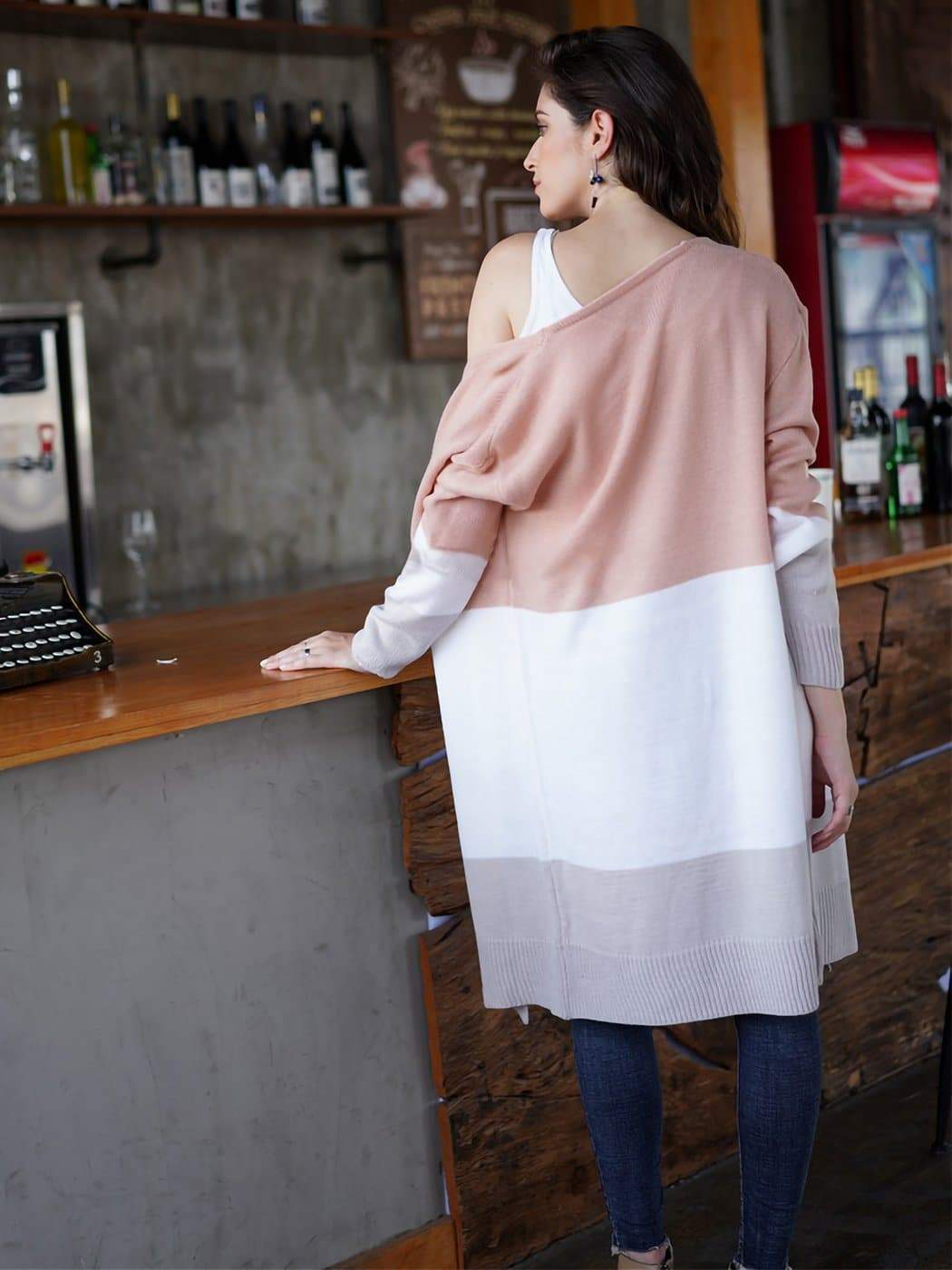 Anna-Kaci Long Sleeve Knit Sweater Soft Outwear Striped Draped Kimono Cardigan | Womens | Anna-Kaci