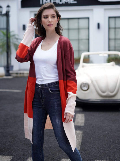 Anna-Kaci Long Sleeve Knit Sweater Soft Outwear Striped Draped Kimono Cardigan | Womens | Anna-Kaci XL / Burgundy