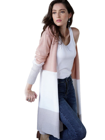Anna-Kaci Long Sleeve Knit Sweater Soft Outwear Striped Draped Kimono Cardigan | Womens | Anna-Kaci XL / Mauve