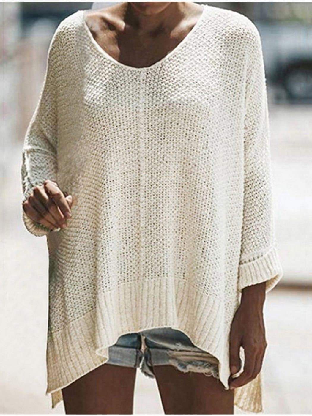 Anna-Kaci Loose Bat Sleeve Off Shoulder Knit Tunic | Anna-Kaci X-Large / White