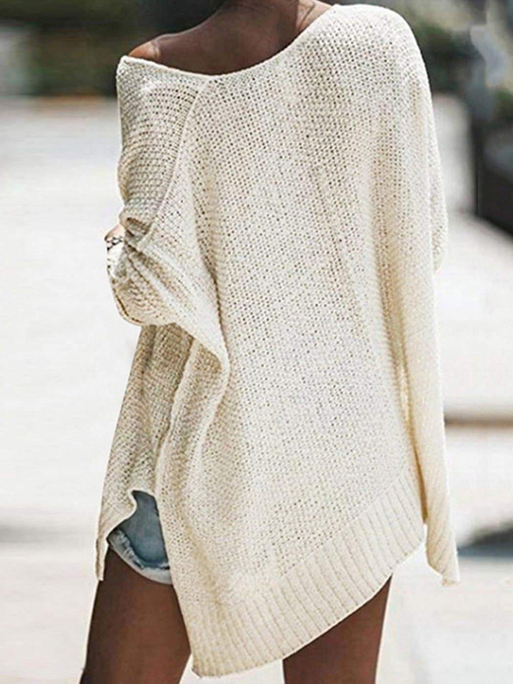 Anna-Kaci Loose Bat Sleeve Off Shoulder Knit Tunic | Anna-Kaci X-Large / White