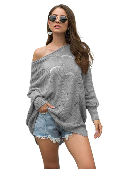 Anna-Kaci Loose Batwing Sleeve Hollow Out Knit Sweater Top | Womens | Anna-Kaci S / Grey