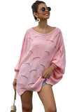 Anna-Kaci Loose Batwing Sleeve Hollow Out Knit Sweater Top | Womens | Anna-Kaci S / Pink