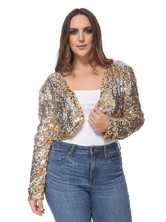 Anna-Kaci Plus Size Long Sleeve Sequin Bolero for Women By Anna-Kaci Large / Gold