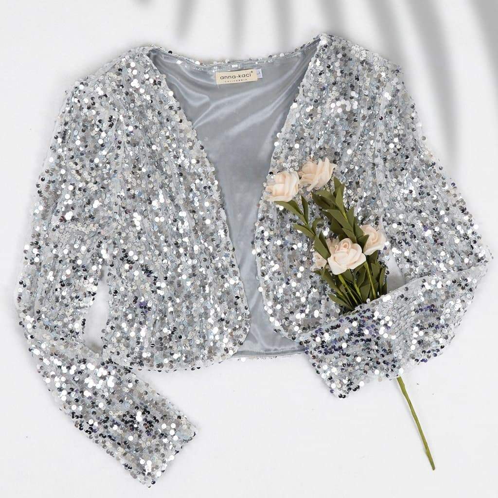 Anna-Kaci Plus Size Long Sleeve Sequin Bolero for Women By Anna-Kaci