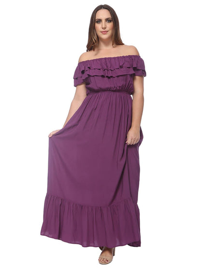 Anna-Kaci Plus Size Off Shoulder Ruffle Empire Maxi Dress for Women | Anna-Kaci Large / Purple