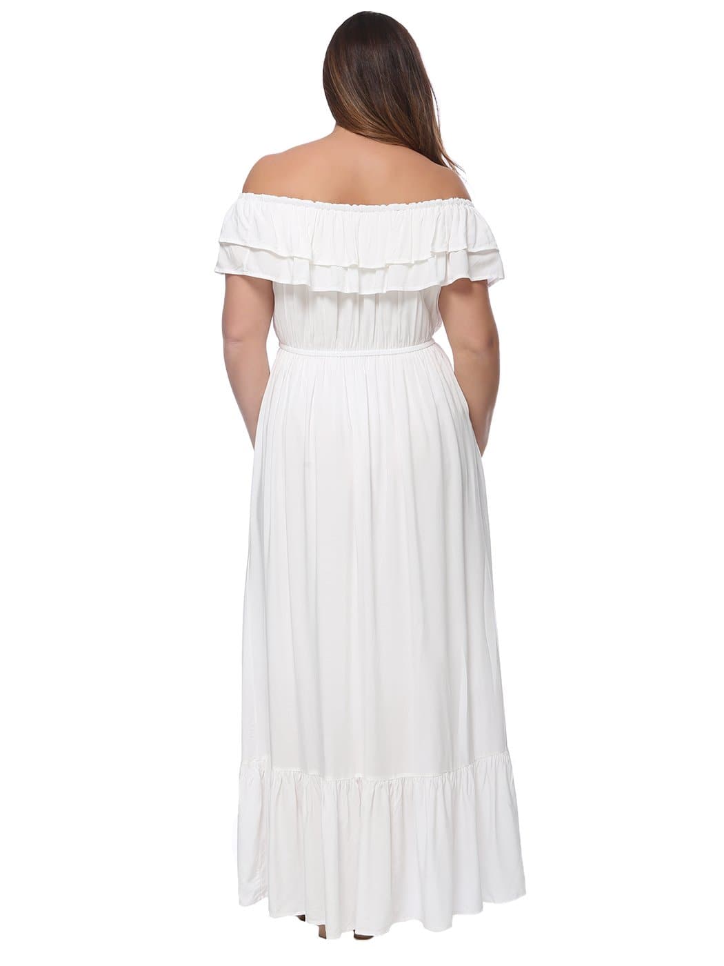 Anna-Kaci Plus Size Off Shoulder Ruffle Empire Maxi Dress - Brown - XXL Anna-Kaci Plus Size Off Shoulder Ruffle Empire Maxi Dress - Brown - XXL