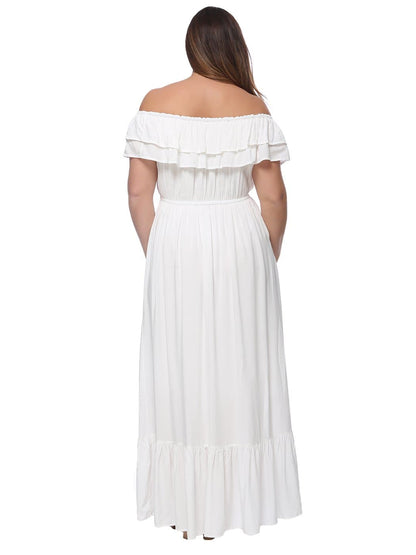 Anna-Kaci Plus Size Off Shoulder Ruffle Empire Maxi Dress for Women | Anna-Kaci