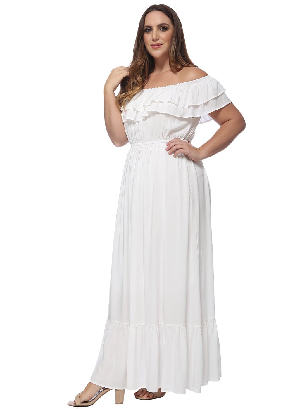 Anna-Kaci Plus Size Off Shoulder Ruffle Empire Maxi Dress for Women | Anna-Kaci