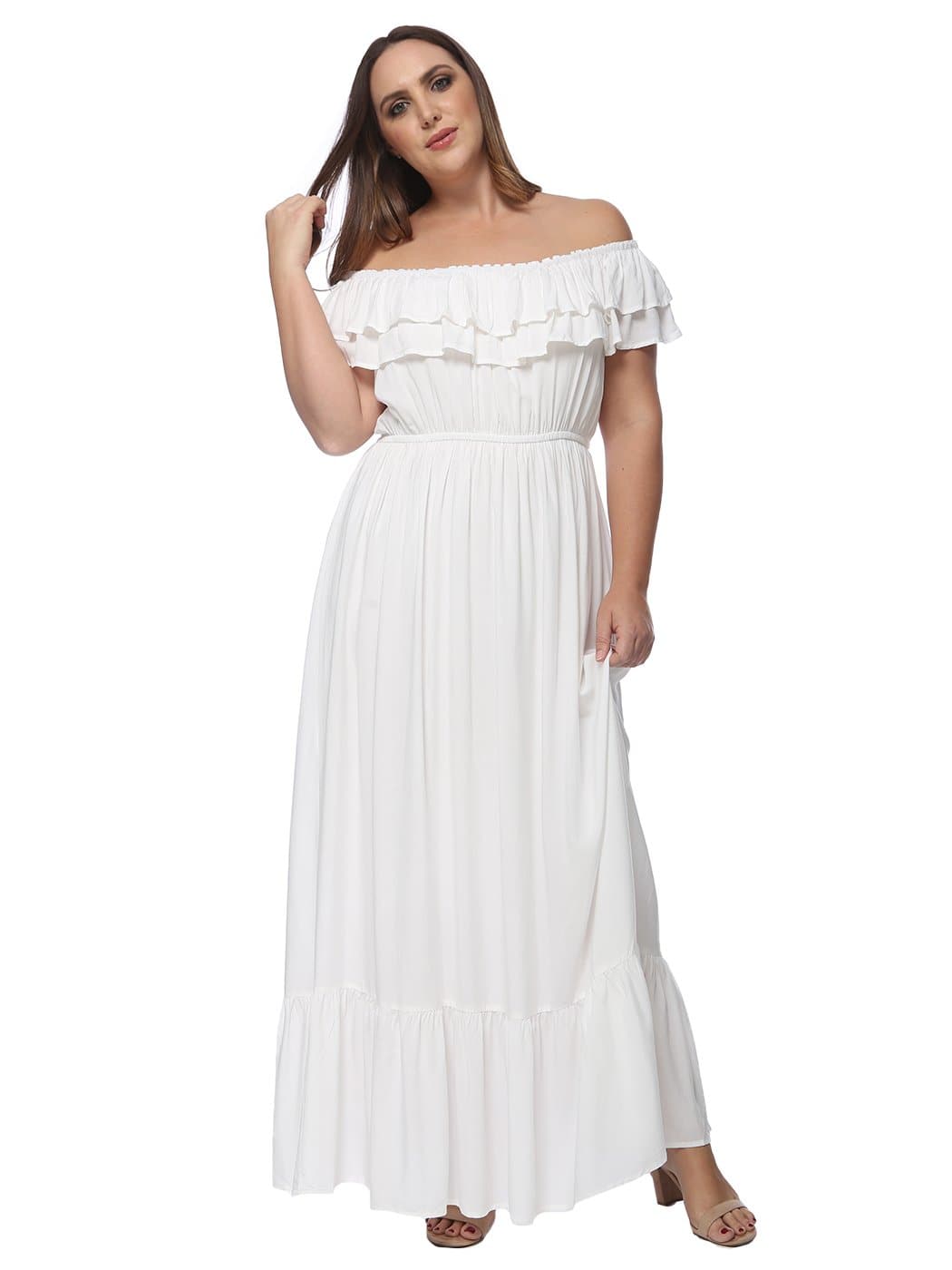 Anna-Kaci Plus Size Off Shoulder Ruffle Empire Maxi Dress for Women | Anna-Kaci