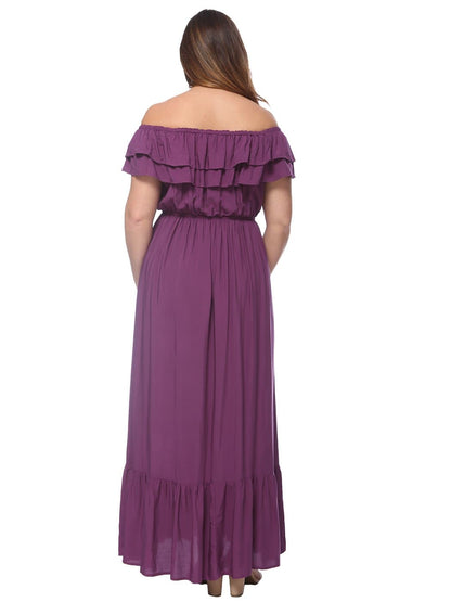 Anna-Kaci Plus Size Off Shoulder Ruffle Empire Maxi Dress for Women | Anna-Kaci