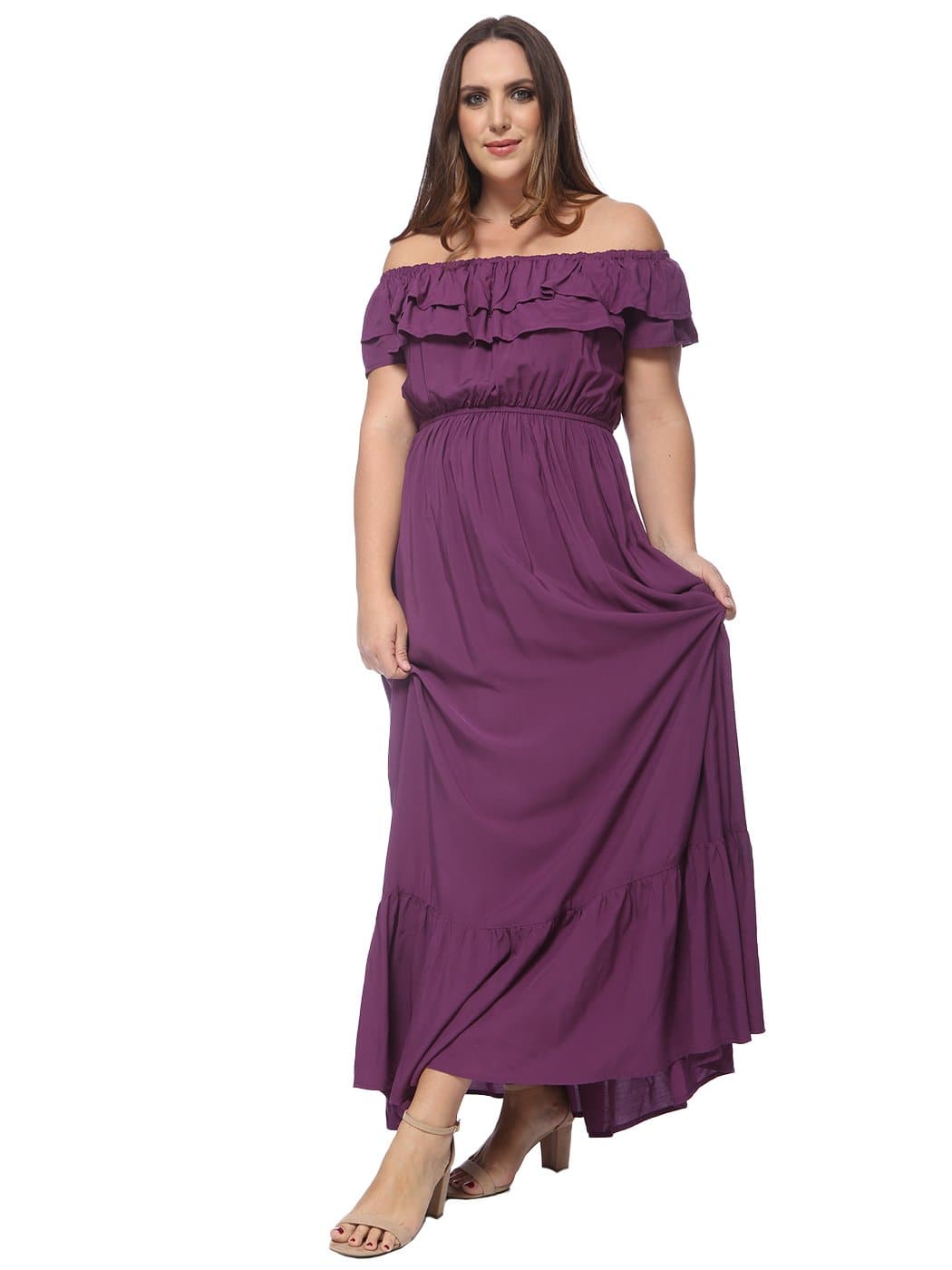 Anna-Kaci Plus Size Off Shoulder Ruffle Empire Maxi Dress for Women | Anna-Kaci