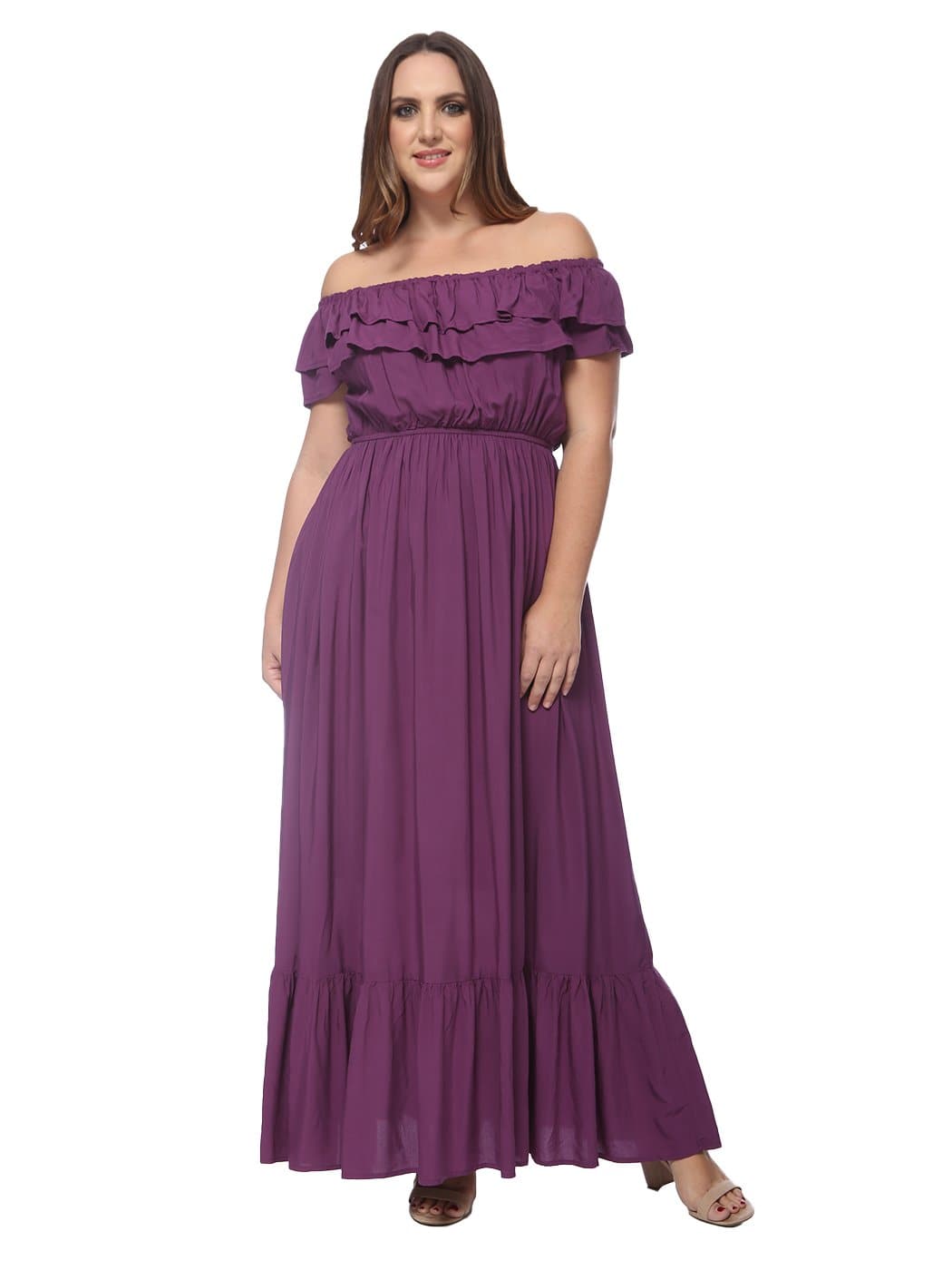 Anna-Kaci Plus Size Off Shoulder Ruffle Empire Maxi Dress for Women | Anna-Kaci