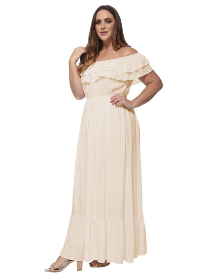 Anna-Kaci Plus Size Off Shoulder Ruffle Empire Maxi Dress for Women | Anna-Kaci
